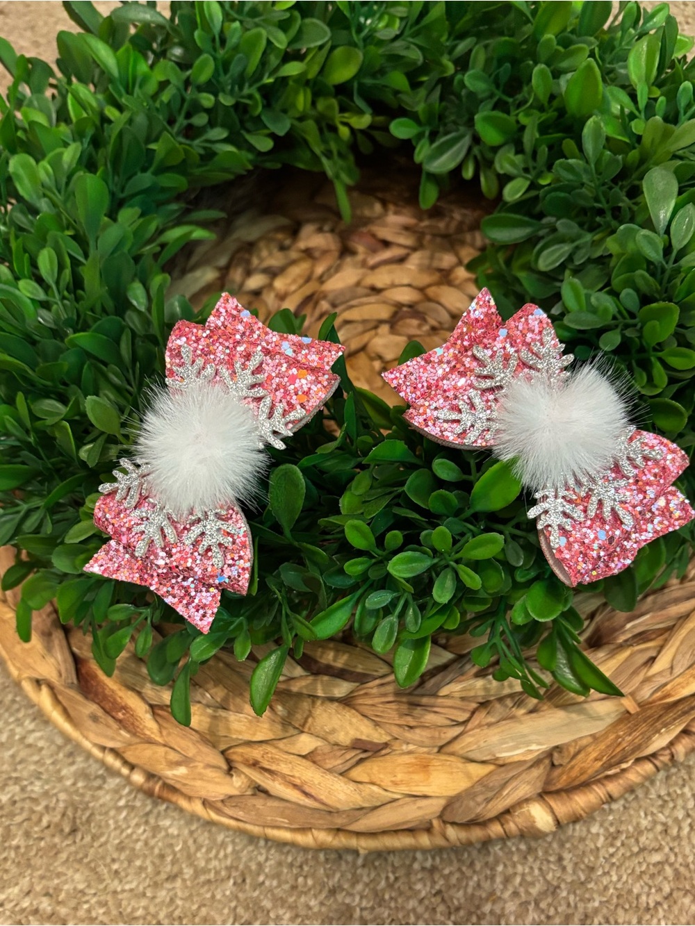 NWT Pink Snowflake Barrettes